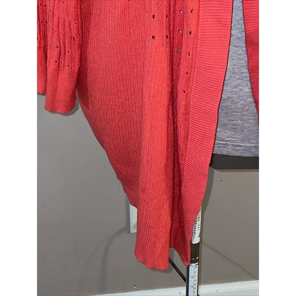 Lane Bryant Ribbed Long Open Cardigan Pink Eyelet Detail 3/4 Sleeve Sz 26/28 - Picture 3 of 10